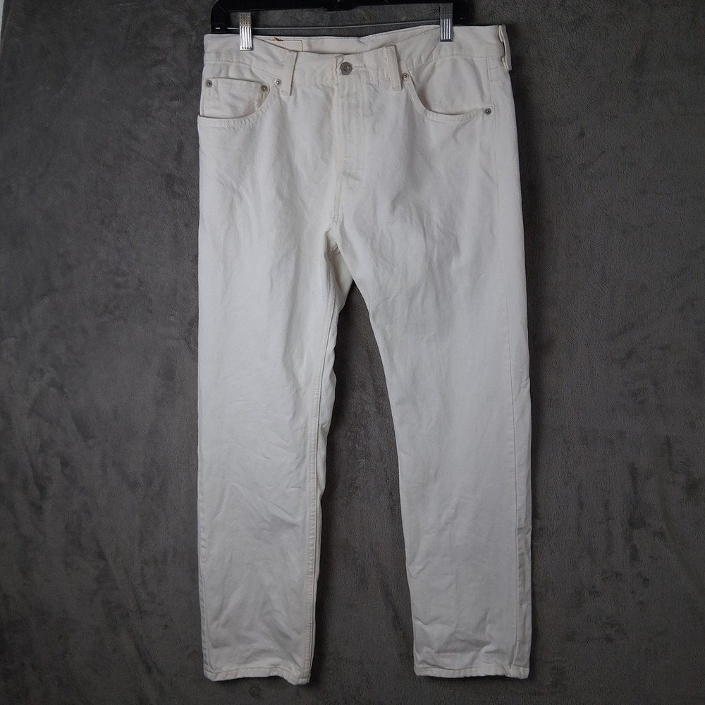 Levis 505 Regular Fit Straight Leg White Denim Jeans Mens 33x30 00505-1020